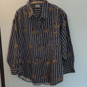 Ralph Lauren Style Navy Striped Shirt with Embroidery